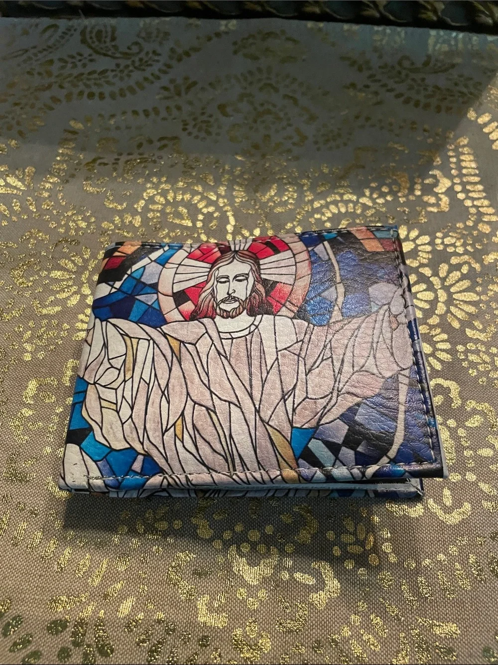 Stained Glass Jesus Bi-Fold Card Wallet - Multi Blue